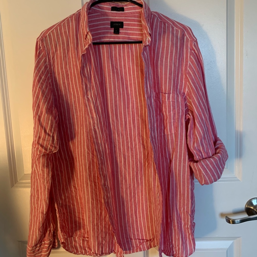 JCrew men’s linen button down stripe slim fit